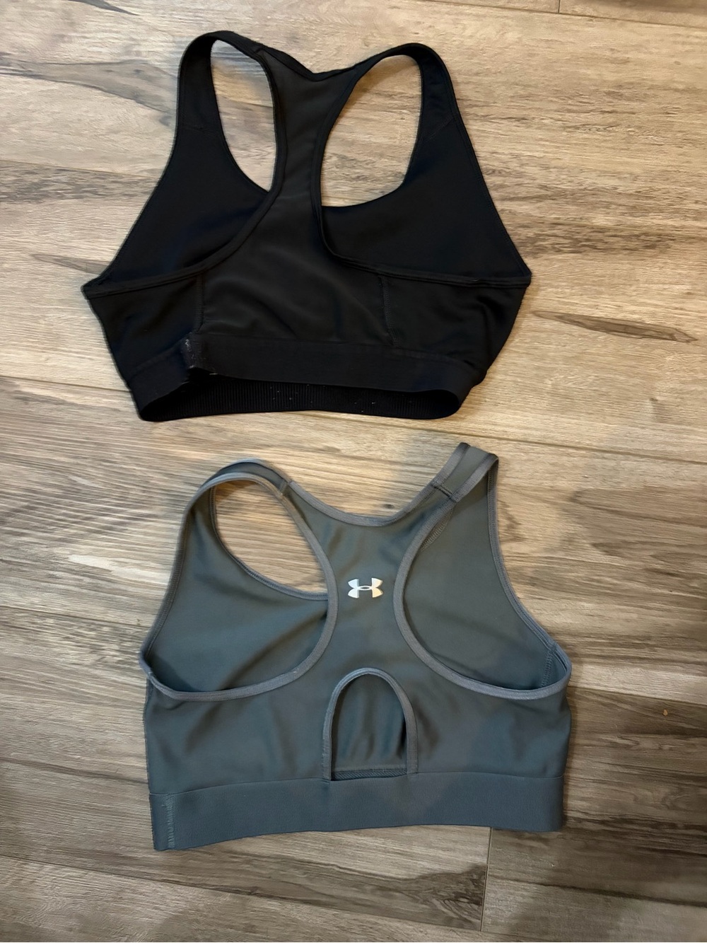 Under Armour Gray Racerback and Adidas black Sports Bra medium women’s